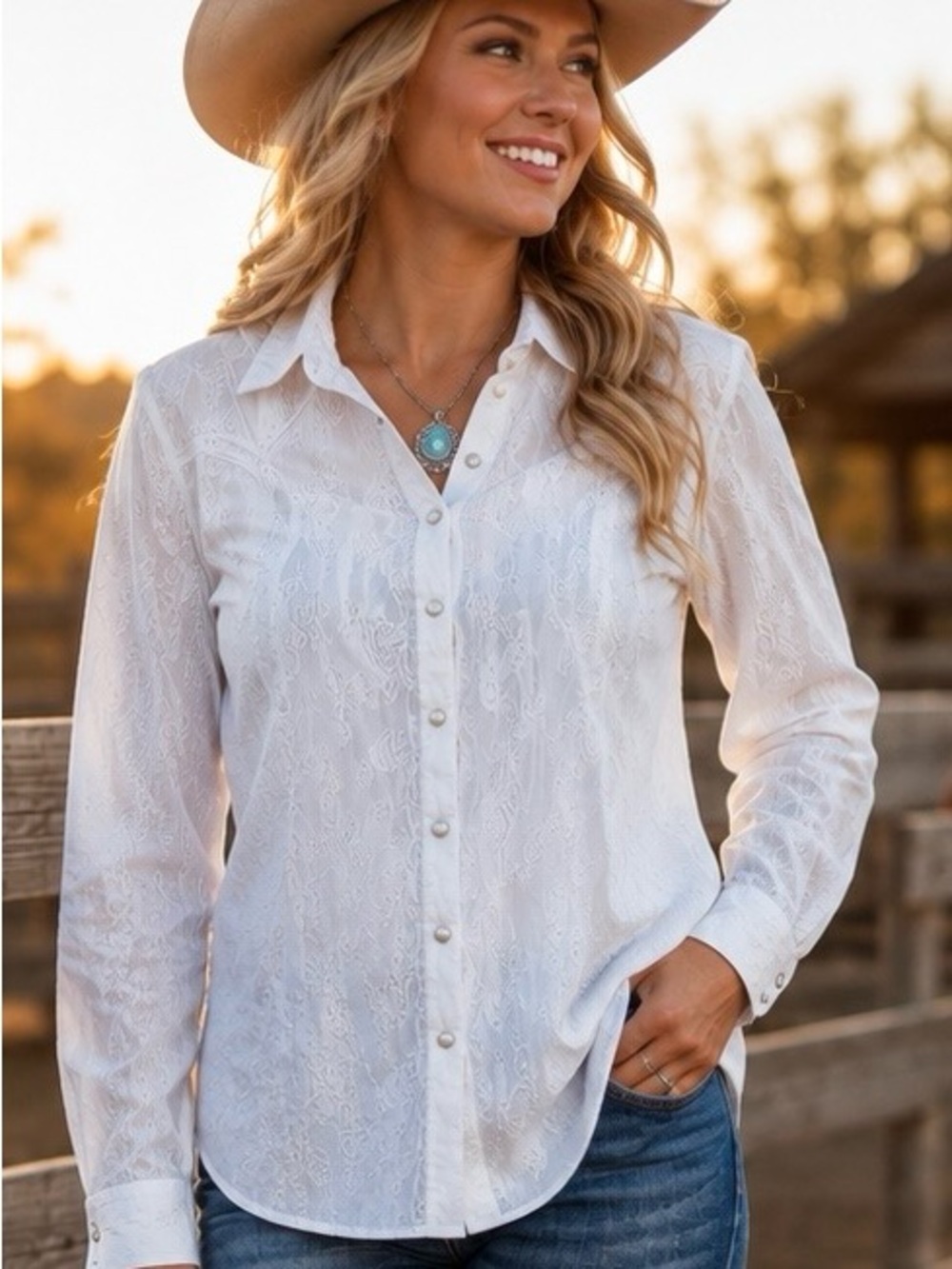 Wrangler White Lace Button-Front Women's Shirt